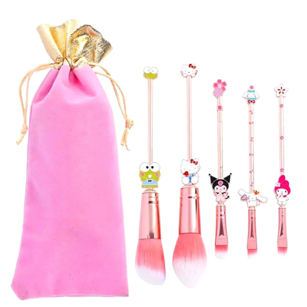 Hello Kitty Sanrio Makeup Brush Set 🎀- 5 Metal Handle Brushes w/ Travel Case 🎀